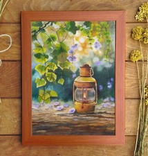 Mini pintura, óleo para regalo. ENMARCADA, farol, luz, farolillo, resplandor,paz comprar usado  Enviando para Brazil