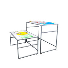 Item devolvido! Mesas de exibição de aninhamento branco conjunto com 2 peças, estrutura de aço, durável, usado comprar usado  Enviando para Brazil