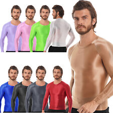 Herren Glanz Langarm Funktionsshirt Slim Fit Shirt Fitness Lauf Yoga Workout Top, usado comprar usado  Enviando para Brazil