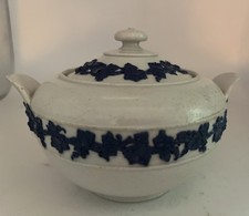 Tigela de açúcar antiga 19º c. Wedgwood grés branco esmalte azul hera comprar usado  Enviando para Brazil
