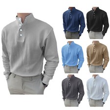 Camisa pulôver Casual Masculino Manga Longa botão suporte colarinho Slim Fit camisetas, blusas comprar usado  Enviando para Brazil