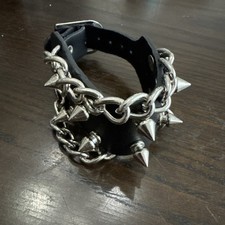 Pulseira larga preta de couro gótico punk emo com correntes fivela ajustável comprar usado  Enviando para Brazil