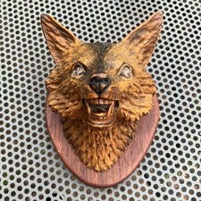 ANTIGA CABEÇA DE RAPOSA DE MADEIRA ESCULPIDA À MÃO COM OLHOS DE VIDRO. comprar usado  Enviando para Brazil