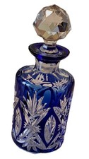 Frasco de perfume de cristal azul cobalto cortado para limpar comprar usado  Enviando para Brazil
