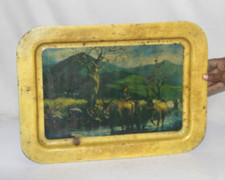 Bandeja De Estaño Vintage Con Litografía De Una Dama En Un Pueblo comprar usado  Enviando para Brazil