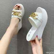 Chinelos de salto alto corrente sapatos de casamento verão cunhas slides chinelo de praia feminino comprar usado  Enviando para Brazil