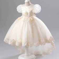 Vestido infantil renda princesa manga bolha casamento flor doce vestido fofo comprar usado  Enviando para Brazil