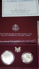 Conjunto de 2 moedas comemorativas olímpicas de dólar de prata 1992 B.U. C.O.A, usado comprar usado  Enviando para Brazil