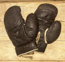 Luvas de boxe vintage de couro marrom inglês 12 oz com cadarço - Acabamento creme comprar usado  Enviando para Brazil