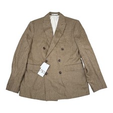 Blazer de linho Zara listra de giz peito duplo business inteligente casual jaqueta bronzeada 48 comprar usado  Enviando para Brazil