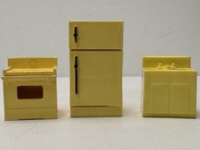 Casa de bonecas Marx cozinha pia dupla fogão geladeira amarelo pálido vintage comprar usado  Enviando para Brazil