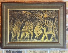 Vintage MCM Angko Esfregar Arte Tailândia Ouro Preto Caça 23x17 Raro e Exclusivo! comprar usado  Enviando para Brazil