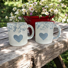 Caneca de café Love Blue Heart Country francesa conjunto de 2 colecionáveis presente usada comprar usado  Enviando para Brazil
