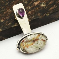 Pingente de pedra preciosa de ágata de renda louca feito à mão 2,2" AP-86223 comprar usado  Enviando para Brazil