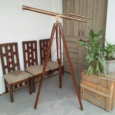 Telescópio náutico antigo de latão – 39" de piso com suporte para tripé de madeira, usado comprar usado  Enviando para Brazil