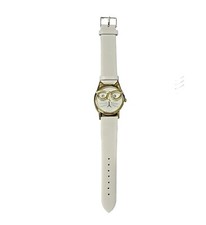 Women's Cat w/ Glasses Quartz Analog Watch w/White Leather Adjustable Strap- New comprar usado  Enviando para Brazil