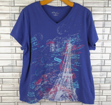 Camiseta Kim Rogers feminina XL azul Paris torre Eiffel enfeitada manga curta comprar usado  Enviando para Brazil