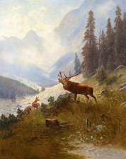 Pintura a óleo pintada à mão animal selvagem veado em paisagem sobre tela 36" comprar usado  Enviando para Brazil