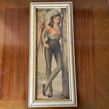 Impressão artística Jean Maio em tábua de madeira com capuz olho grande arlequim menina pin up com papagaio comprar usado  Enviando para Brazil