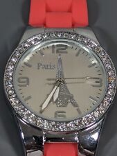 Relógio Paris Torre Eiffel cristal acento redondo tom prata estojo pulseira rosa comprar usado  Enviando para Brazil