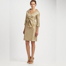 Vestido formal de festa mãe Rickie Freeman Teri Jon dourado com joias tafetá 14 novo sem etiquetas comprar usado  Enviando para Brazil