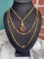 COLAR VINTAGE GOLDETTE VITORIAN REVIVAL TOPÁZIO VIDRO INTAGLIO FOB MULTI CORRENTE comprar usado  Enviando para Brazil