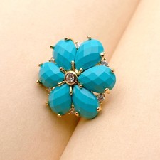 Anel em forma de flor de zircônia cúbica de cristal azul para mulheres presente de amiga de menina comprar usado  Enviando para Brazil