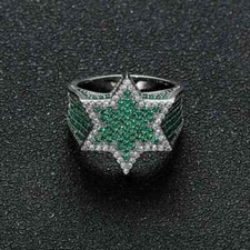 Anel masculino de esmeralda simulado corte redondo 3 quilates formato de estrela folheado a ouro branco 14k, usado comprar usado  Enviando para Brazil