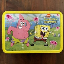 CALÇA QUADRADA VINTAGE BOB ESPONJA LANCHEIRA EM RELEVO LATA 2002 - GRANDE 13" X 9" X 4" comprar usado  Enviando para Brazil