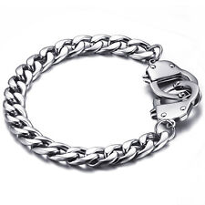 Pulseira masculina de aço inoxidável polida tom prata algema cubana corrente elo comprar usado  Enviando para Brazil