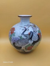 Vaso de esmalte craquelado chinês antigo, guindastes e peônias pintados à mão, decoração oriental comprar usado  Enviando para Brazil