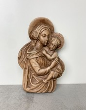 Colgante de pared religioso escultura tallada en madera vintage de la Virgen María y Jesús segunda mano  Embacar hacia Mexico