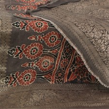 Estola longa Sanskriti vintage marrom Dupatta puro algodão bloco estampado à mão tecido comprar usado  Enviando para Brazil