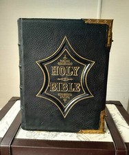 ANTIQUE LARGE CLASPED HOLY BIBLE, UNUSED REGISTER, PLATES, c1885 comprar usado  Enviando para Brazil