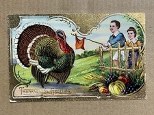Cartão postal de Ação de Graças menino crianças provocando bandeira vermelha da Turquia antigo 1912 PC comprar usado  Enviando para Brazil
