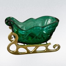 Prato de doces trenó de vidro verde Fenton com base de corredor de latão original Natal comprar usado  Enviando para Brazil