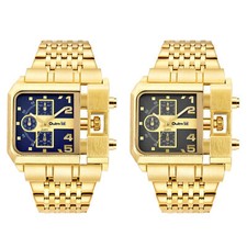 Relógio de pulso masculino Oulm tom dourado data mostrador quadrado pulseira de aço inoxidável quartzo comprar usado  Enviando para Brazil