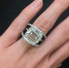 Anel de casamento haste dividida pedra corte esmeralda branca 6 quilates sólido prata esterlina 925 comprar usado  Enviando para Brazil