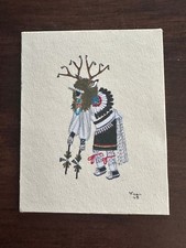 PINTURA EM MINIATURA ORIGINAL DANÇARINA DE VEADO TESUQUE PUEBLO VIGÍLIA VIRGÍLIA 2,25" X 1,75 comprar usado  Enviando para Brazil