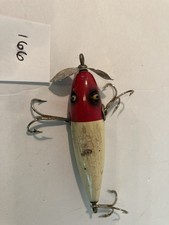 Isca de madeira vintage desconhecida. Olhos de vidro. Hélice. Agudos laterais. Ruivo/branco comprar usado  Enviando para Brazil