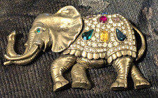 Broche de elefante indiano vintage dourado com cobertor de strass e joias pino duplo atrás, usado comprar usado  Enviando para Brazil
