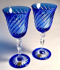 Conjunto de 2 copos cordiais de vidro azul cobalto cortados para limpar Cristal D'Arque comprar usado  Enviando para Brazil