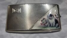 Antigo Art Deco gato guilhochê prata esterlina e minúsculo estojo de pedra de safira comprar usado  Enviando para Brazil