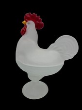 Galo de pé vintage pintado de vidro fosco no ninho 9" prato com tampa fazenda comprar usado Galo de pé vintage pintado de vidro fosco no ninho 9" prato com tampa fazenda comprar usado  Enviando para Brazil
