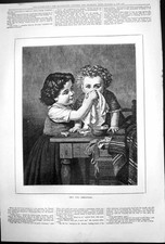 Estampado Antiguo Ordenado Para Navidad Dos Niños Uno Limpiando Otros Rostro 1878 segunda mano  Embacar hacia Mexico
