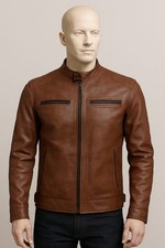 Usado, Jaqueta de corrida masculina couro marrom couro de cordeiro genuíno café comprar usado  Enviando para Brazil