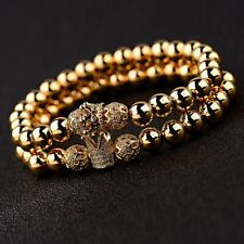 Luxo folheado a ouro micro pavê coroa CZ contas de cobre casais homens mulheres pulseiras , usado comprar usado  Enviando para Brazil