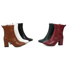 Bloco Feminino Heel Booties Zip Faux Couro Quadrado Toe Shoes Tornozeleira AU Tamanho comprar usado  Enviando para Brazil