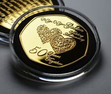 50º ANIVERSÁRIO DE CASAMENTO DOURADO COMEMORATIVO DE OURO 24 quilates. Presente/presente 50 anos comprar usado  Enviando para Brazil