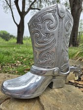 Balde de gelo vaso plantador prata metal fundido bota caubói ocidental tamanho real  comprar usado  Enviando para Brazil